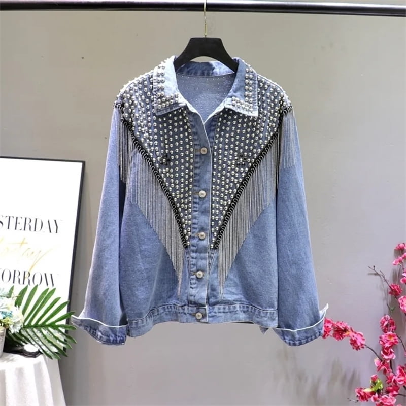 2024 New Autumn Korean Denim Jacket Women Coat Rivet Tassels Women‘s