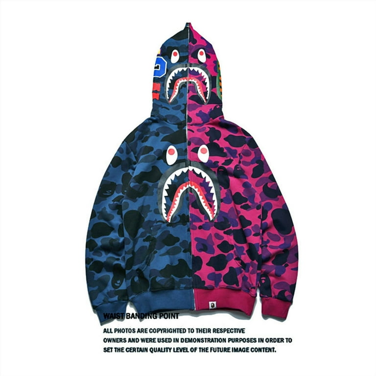 2024 New BAPE Shark Head 3D Digital Ape Head Print Couples Hooded Cardigan Camouflage Sweatshirt Jacket Hot Selling Walmart