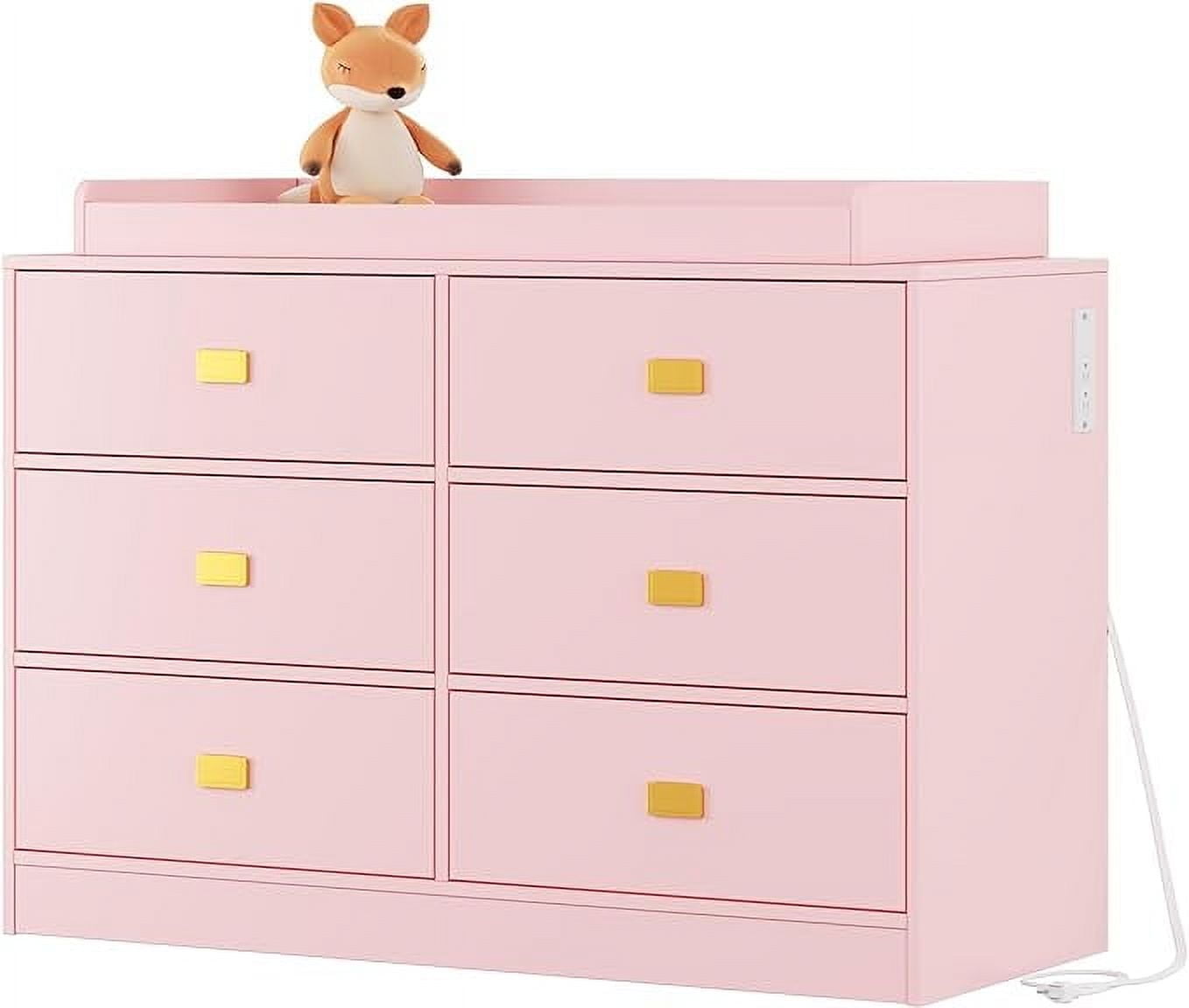 2024 New Baby Changing Table Dresser with 6 Drawers Baby Chest of Drawers for Nursery with Power Outlets Changing Pad Removable Top Walmart