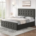 thumbnail image 1 of 2025 New Bed Frame with 4 Storage Drawers and Headboard, Linen Upholstered Platform Bed Frame with Wooden Slats Support, Button Tufted Design, No Box Spring Needed, 1 of 8