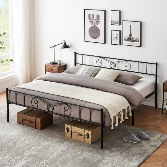 2024 New Bed Frame Platform with Headboard and Footboard, Metal Bed Frame with Storage, Mattress Foundation, Noise-Proof, No Box Spring Needed, Easy Assembly