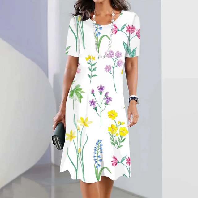 2024 New Botanical & Flower Print Women‘s Dresses Plus Size Elegant