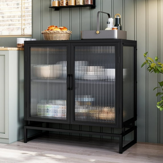 2024 New Buffet Cabinet with Storage, Sideboard Buffet Cabinet, 33.9" Free Standing Cabinet with Adjustable Shelves and Fluted Glass Doors for Bedroom, Kitchen, Home Office, Hallway