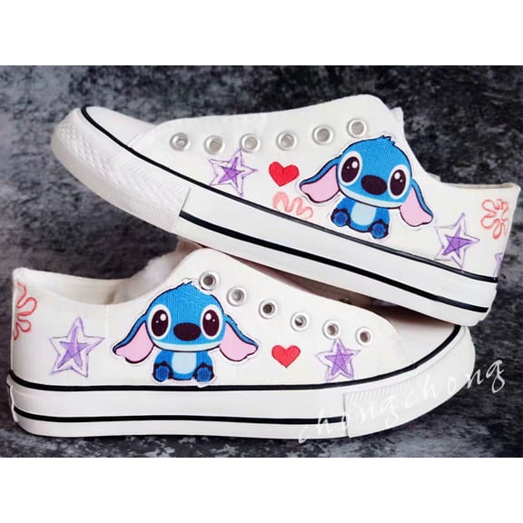2024 New Cartoon Stitch Canvas Shoes Daily Casual Student Sneakers Fashion Non-Slip Skateboard Shoes