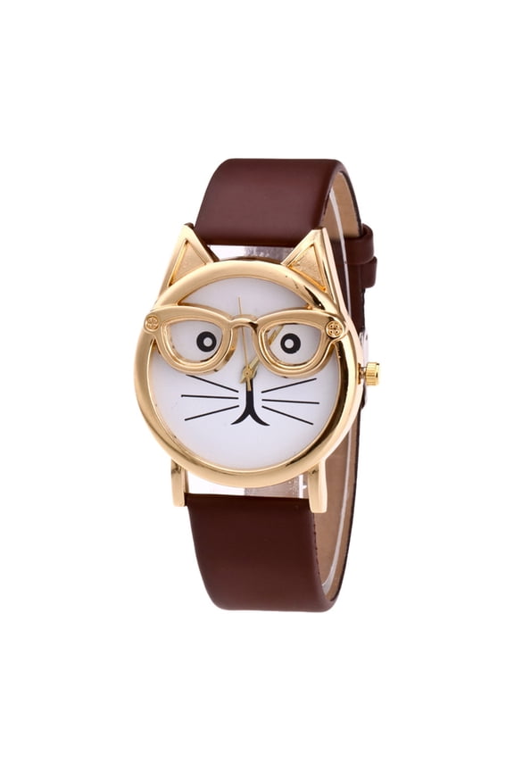 2024 New Cat Dial Gift Fashion Women's Watches Leather Band With Glasses Watch Strap Tw2r81400 Quartz Women's Watch Women Wide Leather Watch Bands Talking Watch
