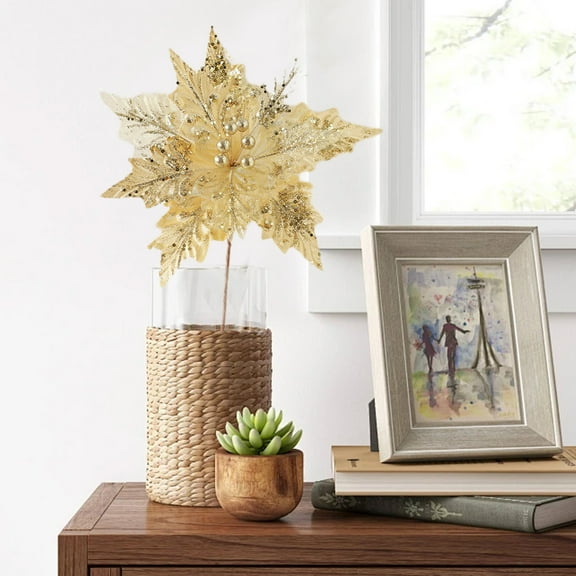 2024 New Christmas Ornaments Christmas Decorations 30cm Velvet Full Powder Cloth Artificial Flowers Diy Handmaded Christmas Tree Pendant Accessories Floral Scene Layout - Gold