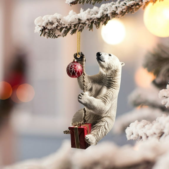 2024 New Christmas Tree Polar Bear Ornament Christmas Tree Decoration Acrylic Flat Pendant Fashionable And Polar Bear Christmas Tree Ornament Christmas Mini Ornament Hangs Home Decor