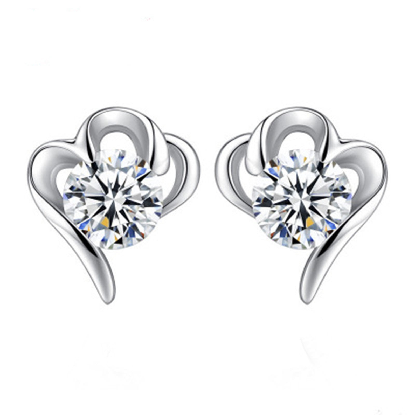 2024 New Clearance Earrings For Women Silver Love Heart Design Diamond
