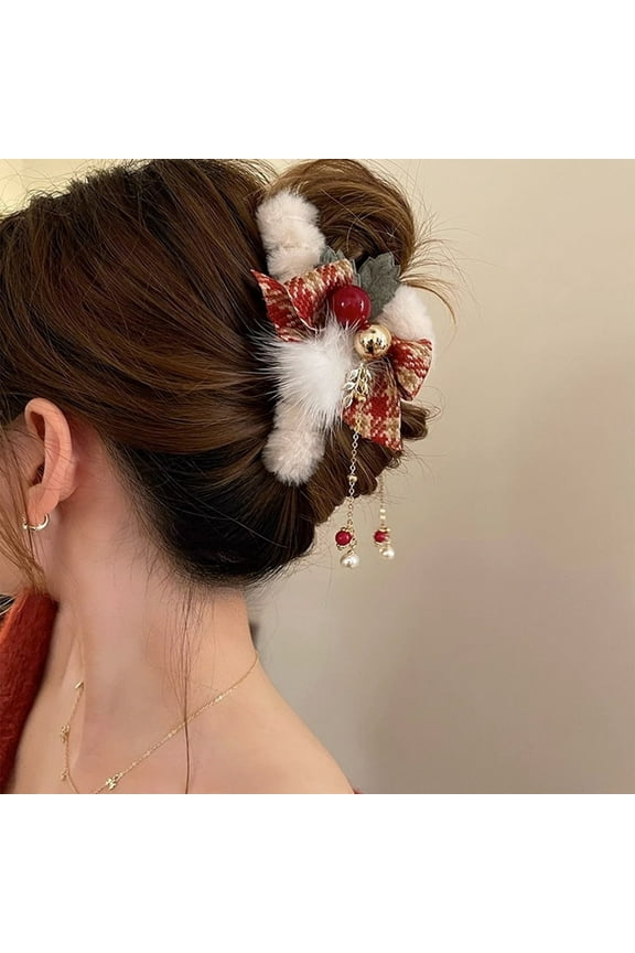 2024 New on Clearance, Holiday Products, Christmas Fall and Winter Plush Hair Clips Women Bow Catch Clip Hair Accessories Christmas Decoration Hair Clips