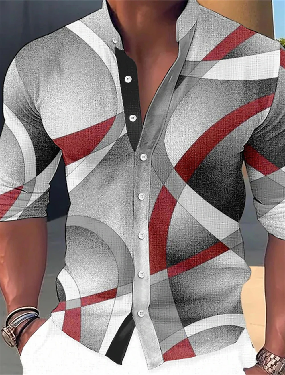 2024 New Club Men's Geometric Standing Collar Outdoor Street Long