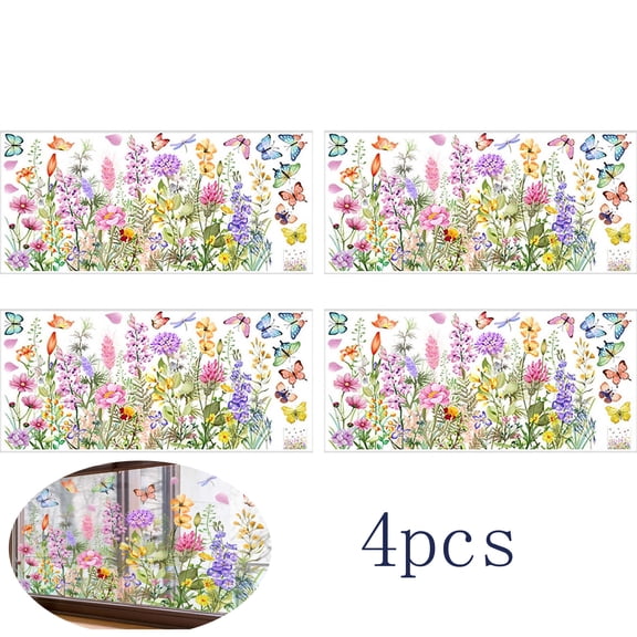 2024 New Colorful Flower Bouquet Window Stickers, Window Wall Stickers Flower Window Stickers Garden Wall Stickers, Static Window Stickers Double Sided Visible Glass Decorative Stickers