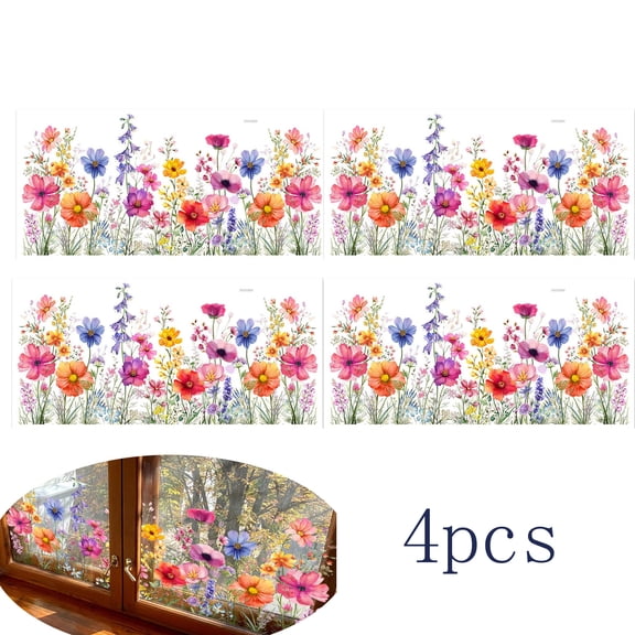 2024 New Colorful Flower Bouquet Window Stickers, Window Wall Stickers Flower Window Stickers Garden Wall Stickers, Static Window Stickers Double Sided Visible Glass Decorative Stickers