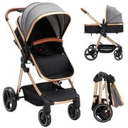 2024 New Convertible Baby Stroller, 3 in 1 Reversible Bassinet Stroller for Newborn, Toddler, High Landscape Foldable Pram with Adjustable Backrest and Canopy, Windproof Foot Cover, 5-Point Harness