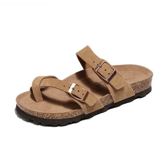 2024 New Cross-straps Leather Sandals for Women Men Summer Casual Rome Cork Flat Unisex Flip Flop Slippers