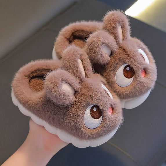 2024 New Cute Rabbit Children's Cartoon Winter Slippers Comfortable Warm House Shoes Boys Girls Indoor Home Fluffy Slippers (3,30-31 Inner 18 CM)