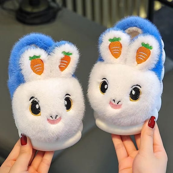 2024 New Cute Rabbit Children's Cartoon Winter Slippers Comfortable Warm House Shoes Boys Girls Indoor Home Fluffy Slippers (a4,26-27 Inner 16 CM)