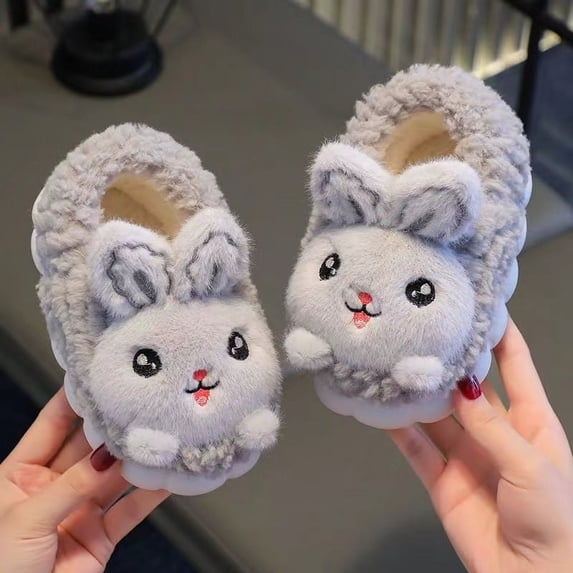 2024 New Cute Rabbit Children's Cartoon Winter Slippers Comfortable Warm House Shoes Boys Girls Indoor Home Fluffy Slippers (a7,28-29 Inner 17 CM)