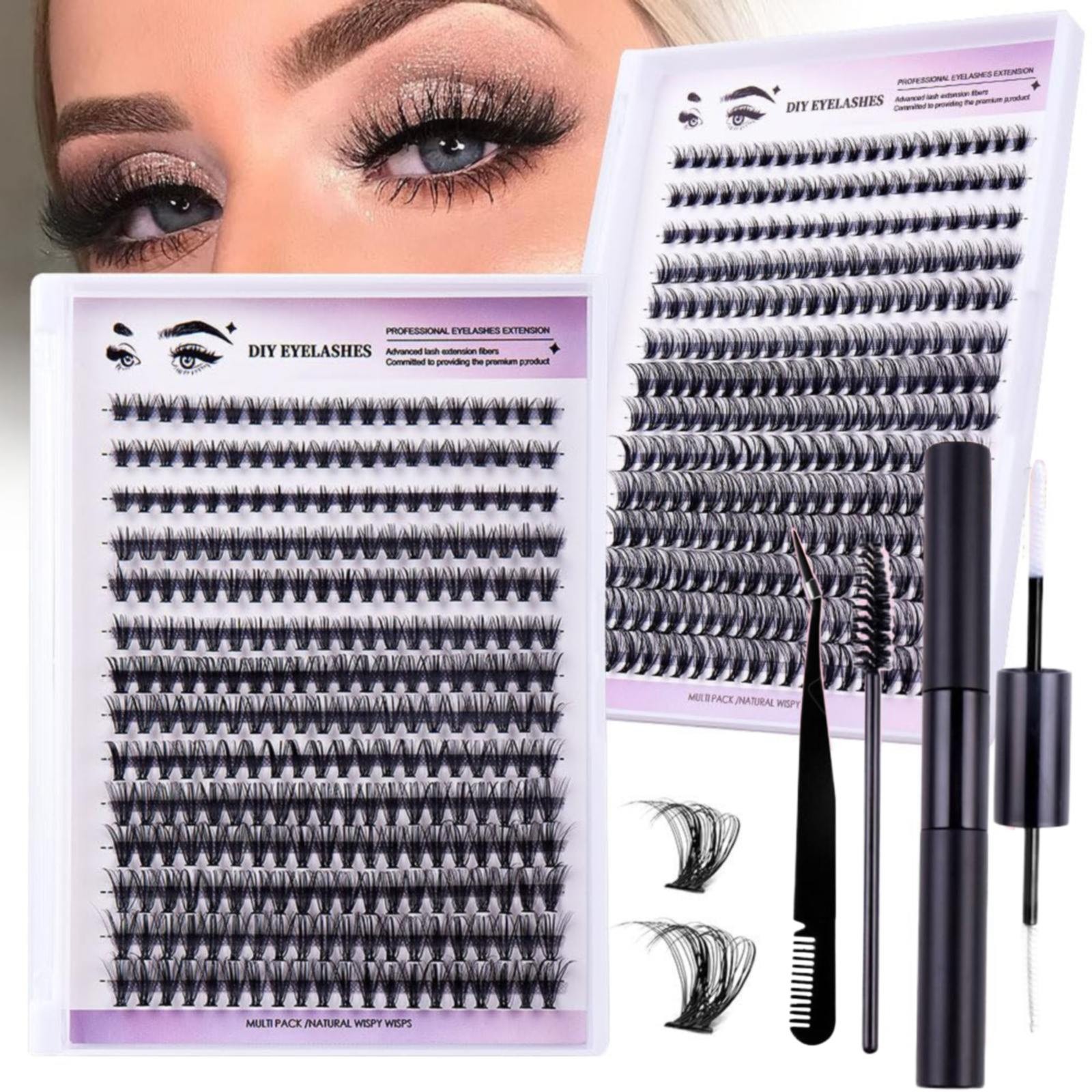 2024 New DIY Lash Extension Kit 280pcs Individual Lash Clusters Kit Lash Kit Natural Eyelash Extension Kit With Lash And Seal And Remover Lash Tweezers Creates Natural Makeup