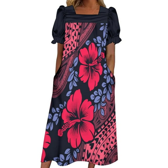 2024 New Design Short Sleeve Casual Summer Women's Dress With Puffed Sleeve Gown Tailored To Polynesia