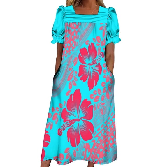 2024 New Design Short Sleeve Casual Summer Women's Dress With Puffed Sleeve Gown Tailored To Polynesia