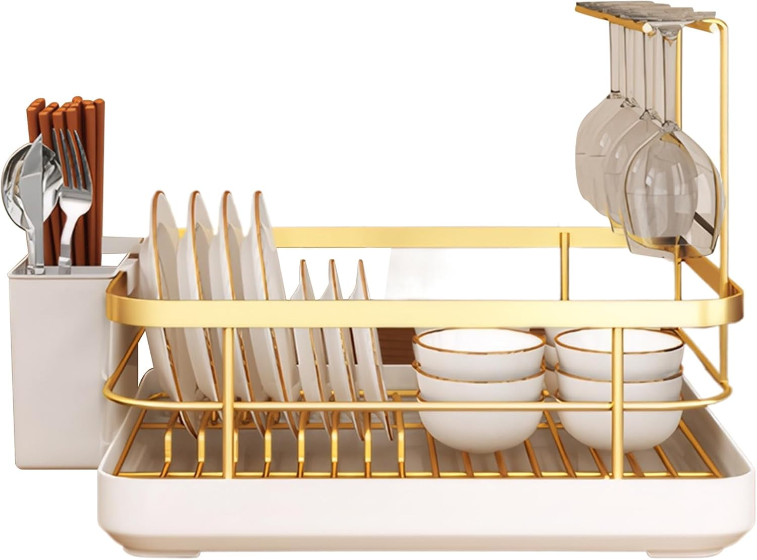 2024 New Dish Drying Rack：Multifunctional Kitchen Utensil Holder with a Dish Rack, a Utenslis Holder and a Wine Glass Rack, Sturdy＆Durable Dish Racks for Kitchen Counter, Kitchen Essentials