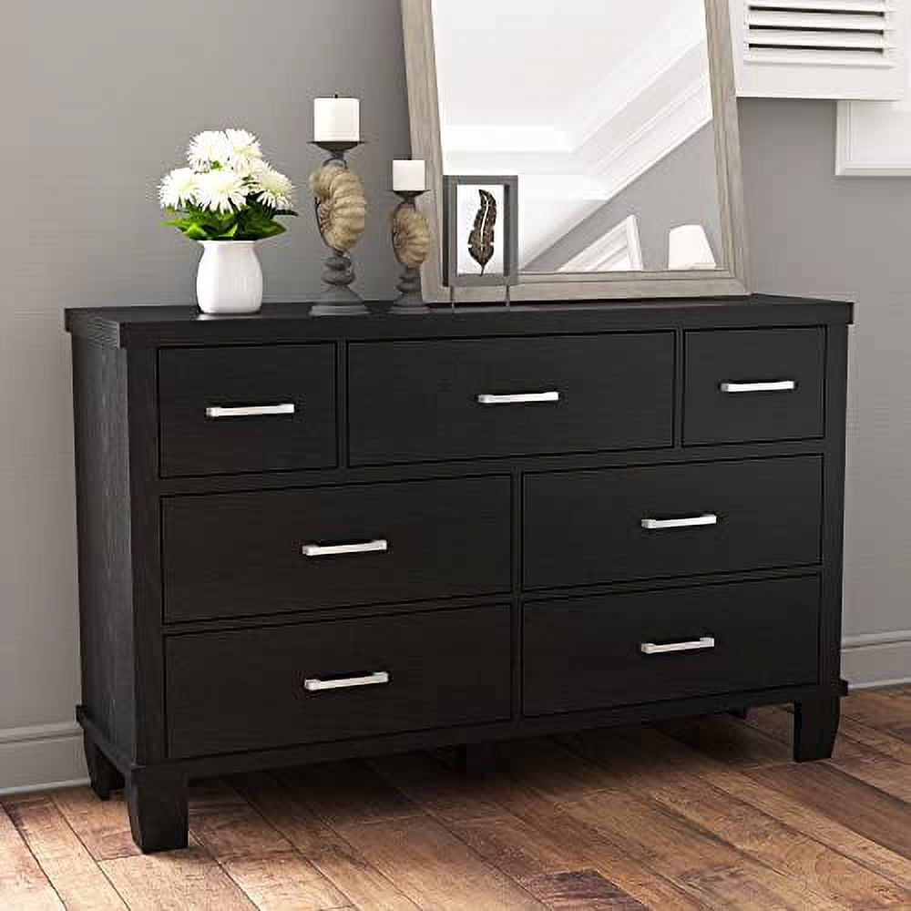 63-Inch Fluted Dresser With 9 Drawers – Modern Wooden Chest For Bedroom Or Living Room | Solid Black Storage Organizer