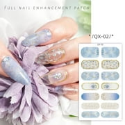 2024 New Easy To Removal DIY NAil Art Making Glittering 14 Strips Semi Cured Gel Nail Stickers Gel Full Nail Wraps French Oil Film Nail Sticker Gel Nail Polish Strips QX-02