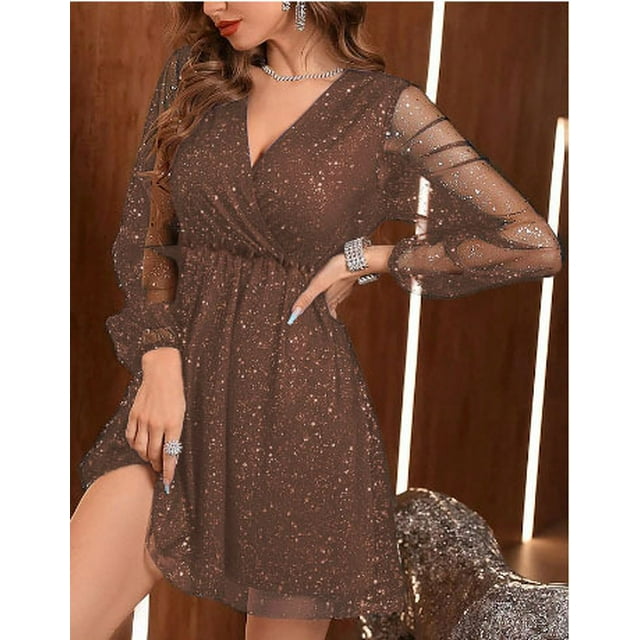 2024 New Elegant Dress Mesh Gold Solid Color ThreeQuarter Length