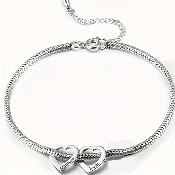 2024 New Fashion Light Luxury Custom Text With Love Pendant Stainless Steel Custom Curved Business Card Bracelet, Personalized Name And Date Engraving, First Birthday Bracelet Gift, Meaningful