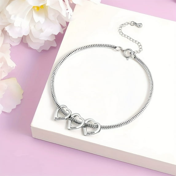 2024 New Fashion Light Luxury Custom Text With Love Pendant Stainless Steel Custom Curved Business Card Bracelet, Personalized Name And Date Engraving, First Birthday Bracelet Gift, Meaningful