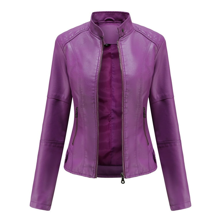 2024 New Faux Jacket Women Short Slim Fashion nk Outwear Motorcycle Leather jacket Autumn Spring Casual Coat 6 Colors S 4XL Walmart