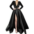 thumbnail image 1 of 2024 New Feminine One Shoulder Long Sleeve Beaded V Neck Large Swing Sequins Split Long Dress Evening Dress Women Evening Gown V-Neck Long Sleeve Dress Solid Back-to-School, 1 of 6