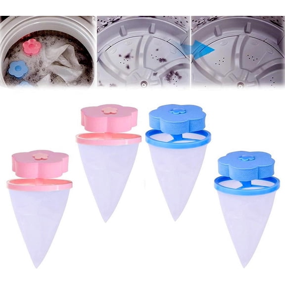 2024 New Floating Hair Filtering Mesh Removal, Lint Catcher for Washing Machine Wool Device, Reusable Laundry Lint Mesh Bag Pet Hair Remover for Laundry (D- Blue+Pink 4PCS)