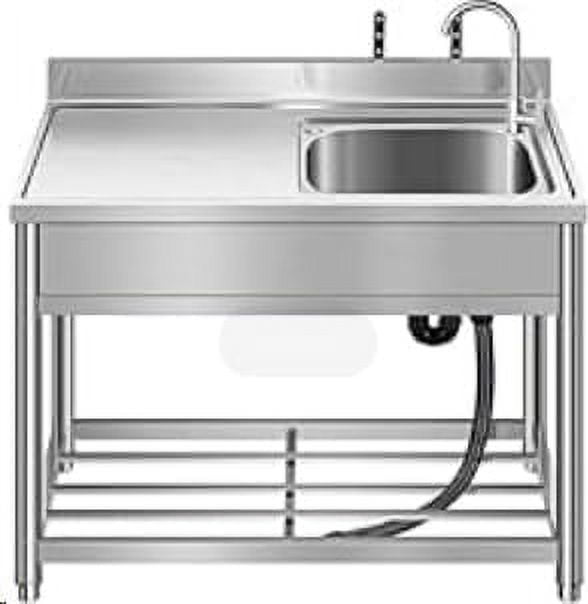 2024 New Free Standing Stainless-Steel Commercial Single Bowl Kitchen Sink Set w/Faucet & Drainboard, Prep & Utility Washing Hand Basin w/Workbench & Storage Shelves, for Restaurant, Laundry