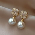 thumbnail image 1 of 2024 New French Design Sterling Silver Zircon Pearl Earrings - Elegant and Trendy Studs for Women, 1 of 5