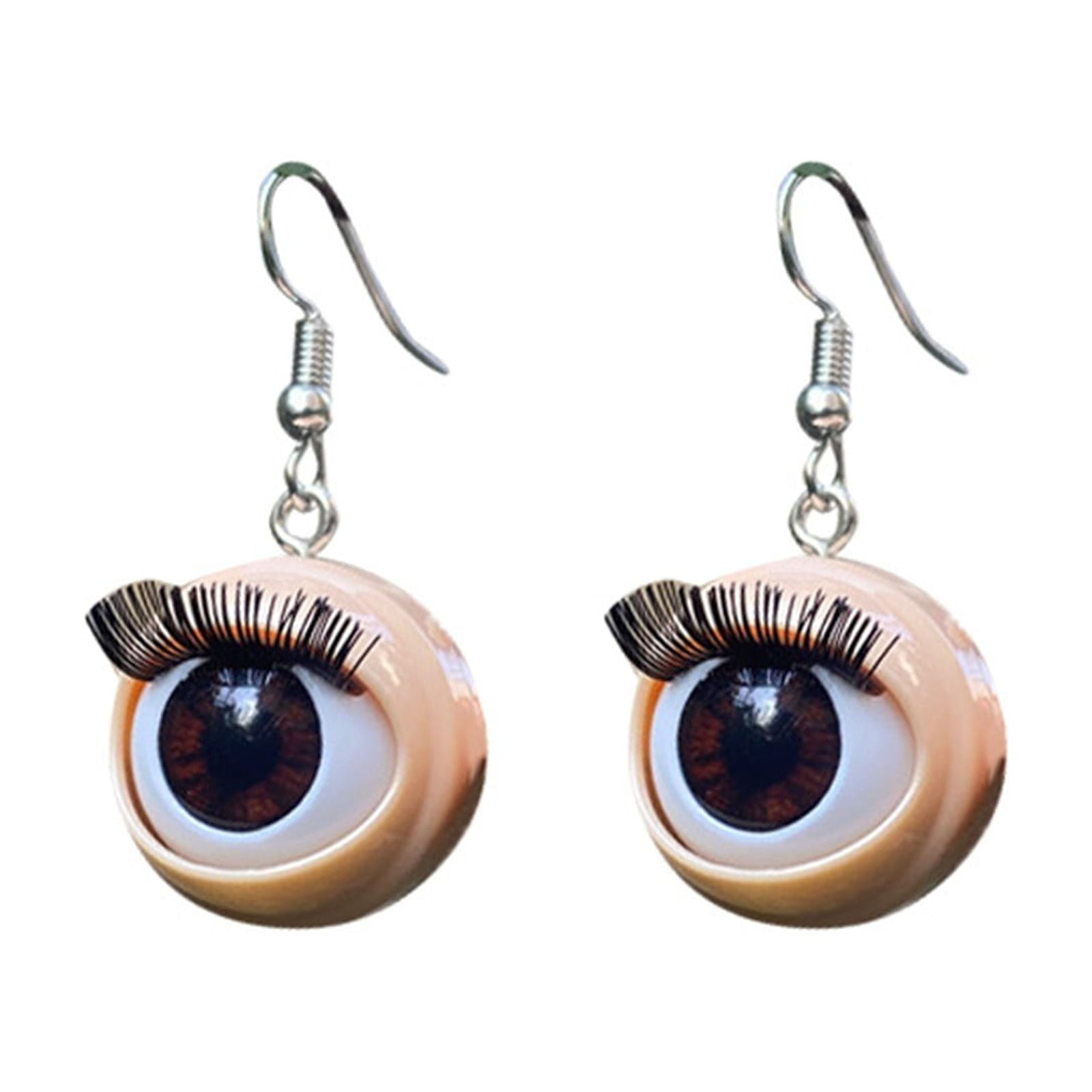 2024 New Funny Style Eyes Eyeballs Eyelashes Eyeball Earrings White