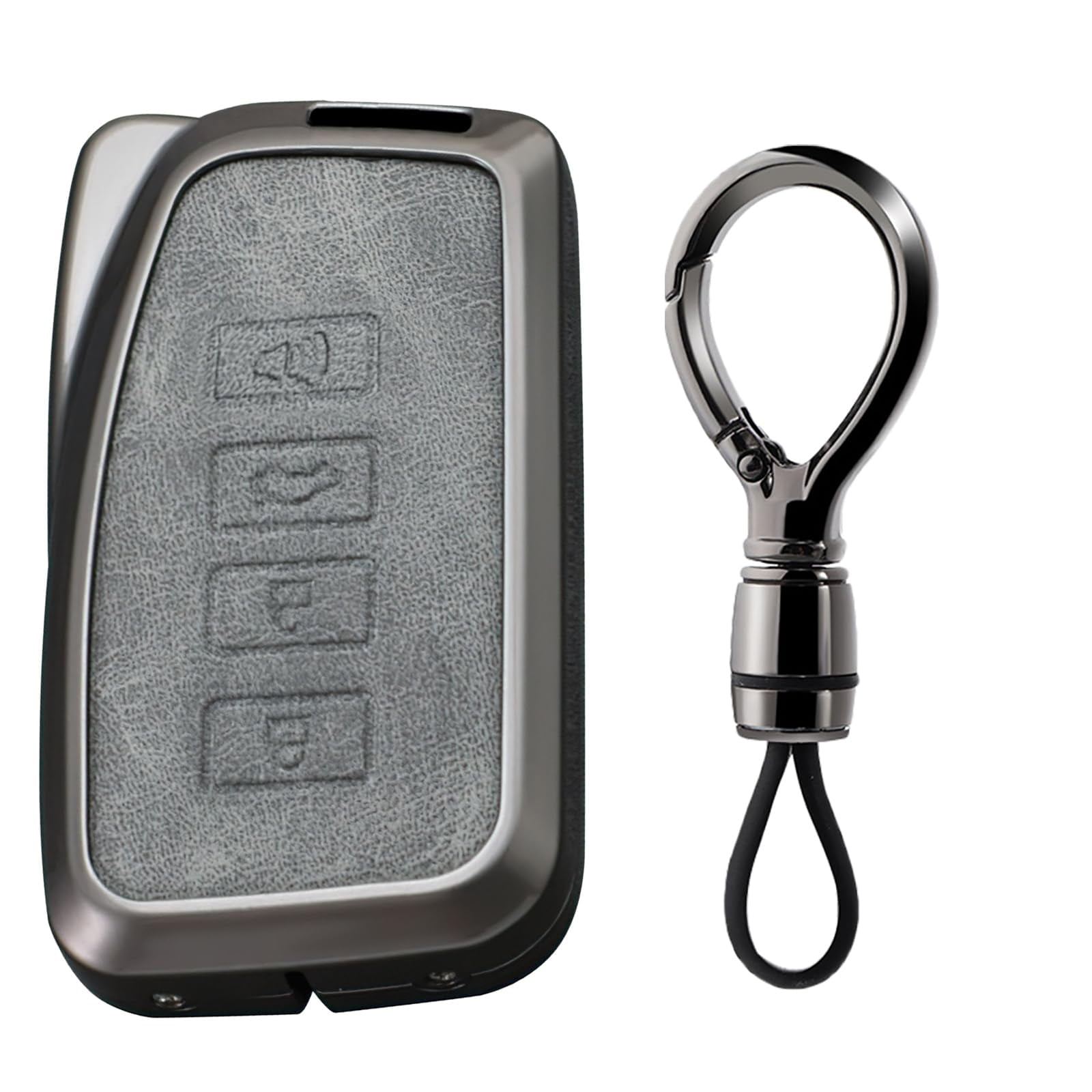 2024 New Gray Metal Leather Key Fob Cover for Lexus IS200t RX ES GS LS NX RS GX LX RC LC 300 300h 350 250 450h 460 600h - Keyless Entry Key Holder with Keychain