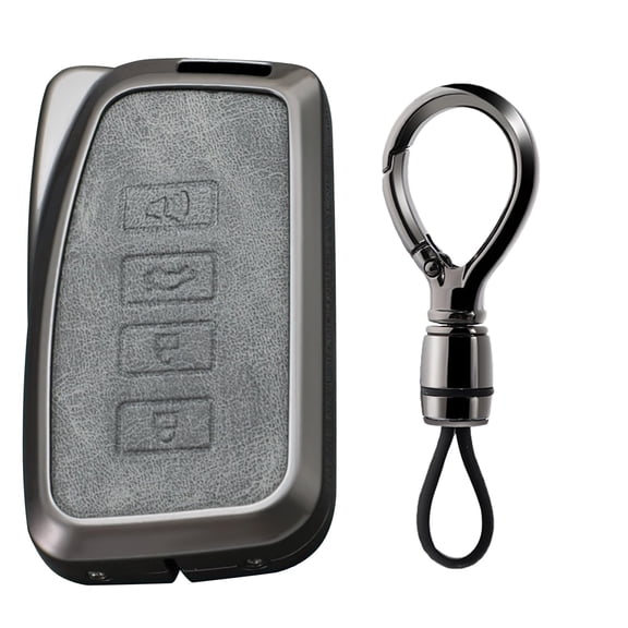 2024 New Gray Metal Leather Key Fob Cover for Lexus IS200t RX ES GS LS NX RS GX LX RC LC 300 300h 350 250 450h 460 600h - Keyless Entry Key Holder with Keychain