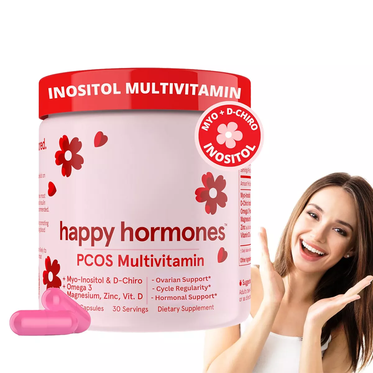 2024 New HAPPY HORMONES PCOS Multivitamin Prebiotic Probiotic Blend