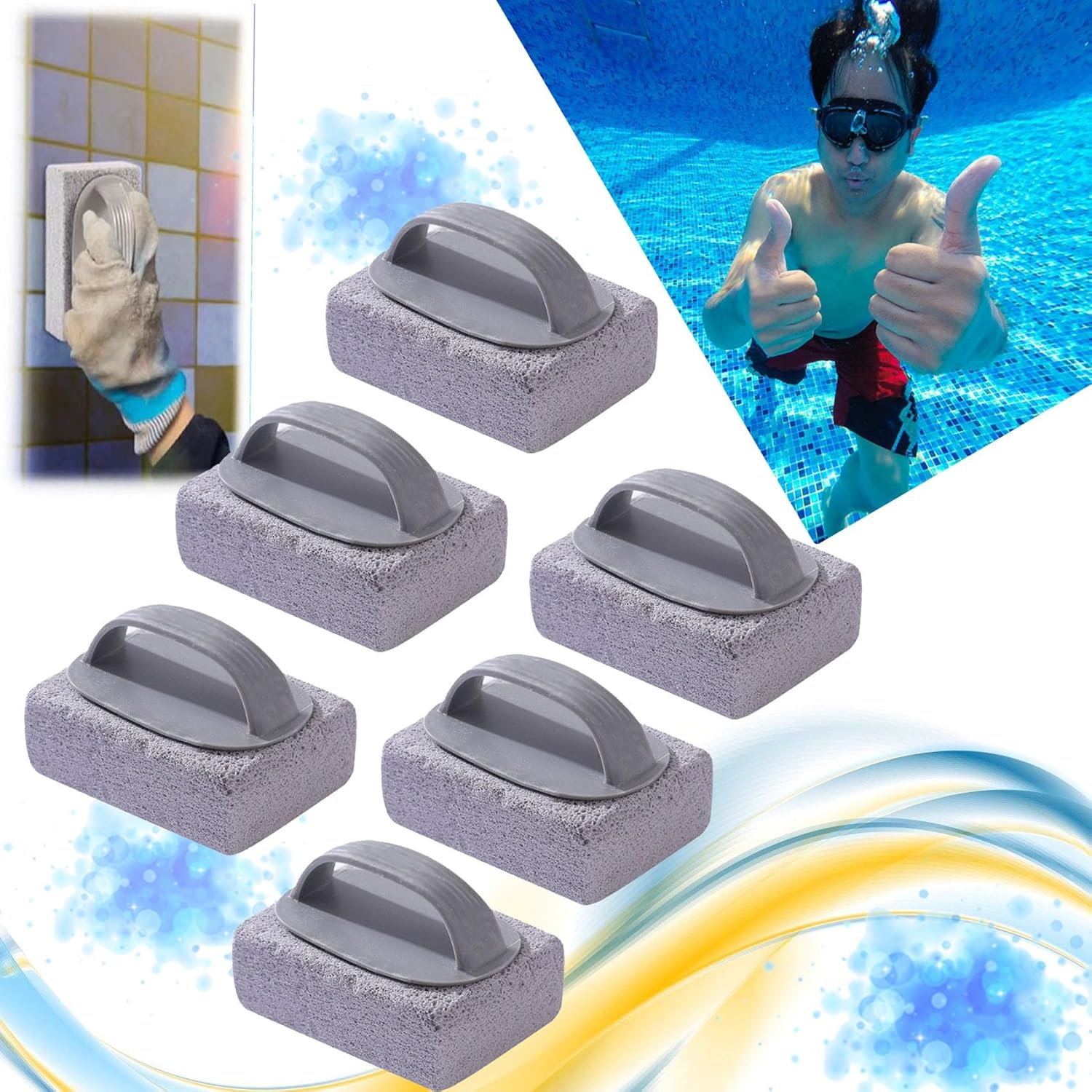 2024 New HandHeld Pools Pumice Stone,Pool Cleaning Block with Handle,Swimming Pumice Pool Tile