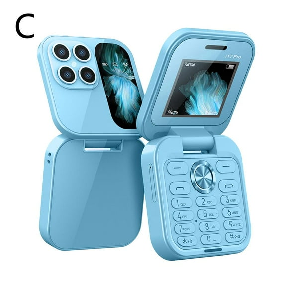 2024 New I17pro Mini Flip Phone Keypad Non-smartphone Elderly Phone 2G Network Foldable Multilingual Dial Phone Speed Radio t big flip phone,foldable New seniors tmobile phone,small father'