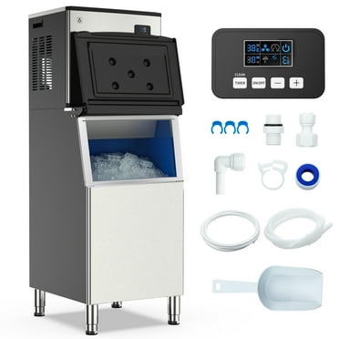 2024 New Ice Maker - 350LBS/24H Ice Production, 300LBS Storage Capacity, Quick Ice in 5-8 Mins, Etl Approved, Secop Compressor, with Water Line Hookup and LCD Panel for Restaurants, Bars, and Cafes