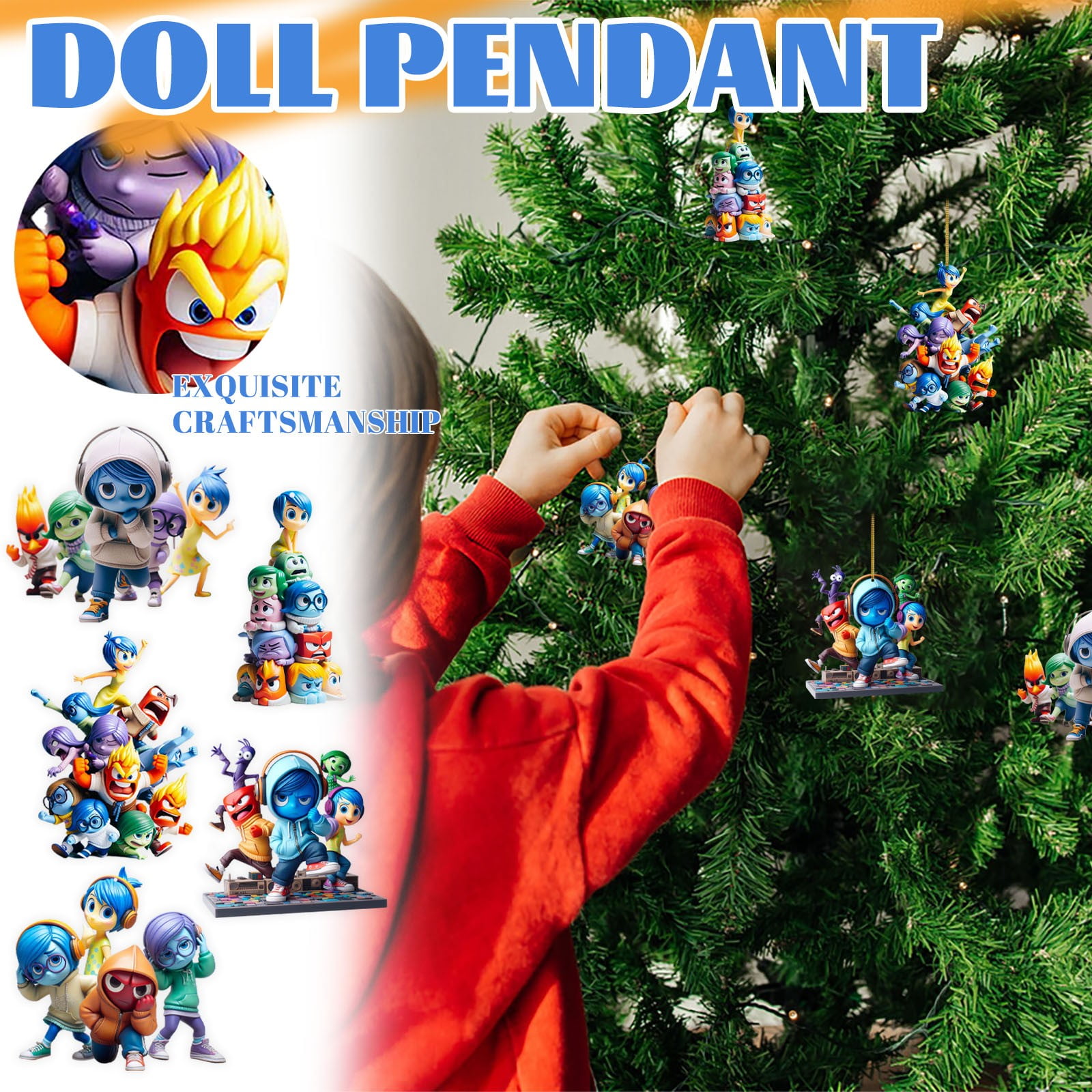 2024 New Inside Out 2 Christmas Tree Decorations, 5PC Acrylic 2D Funny