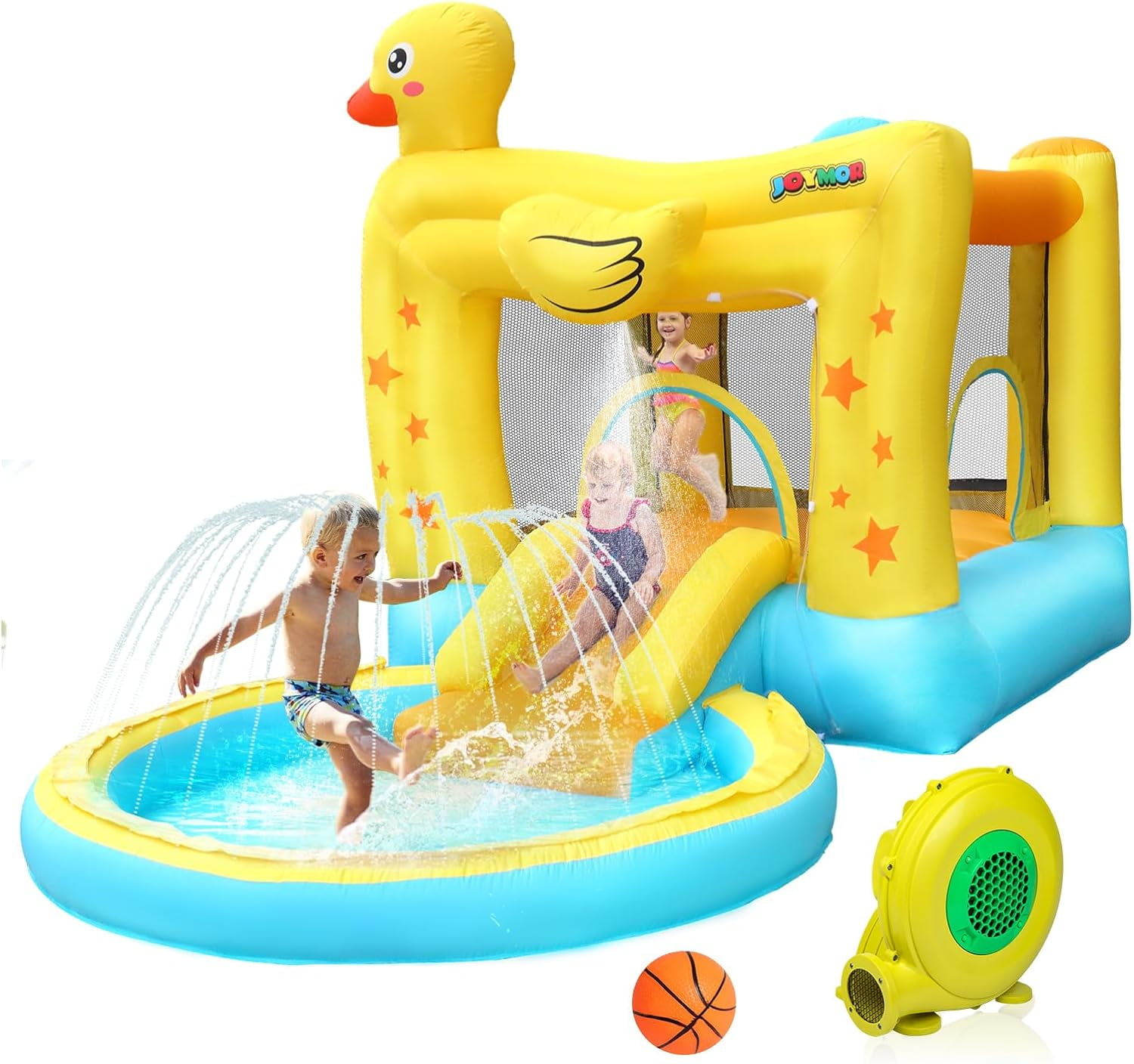 JOYMOR Duckling Bounce House Water Slide for Kids 3 to 8 Years, 250 lb Max Load, 5 Pieces