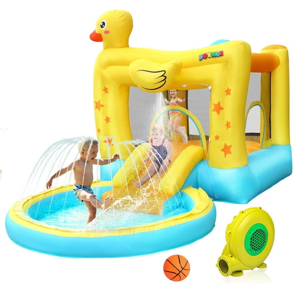 JOYMOR Duckling Bounce House Water Slide for Kids 3 to 8 Years, 250 lb Max Load, 5 Pieces