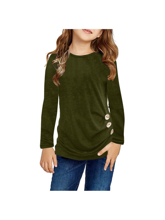 2024 New Kids Girls Fashion Top Toddler Girls Top Shirt Solid Color Button Girls 7-8 Clothes Casual Tunic Tops Long Girls Tops Sleeve Loose Crewneck Blouse Girls Long Sleeve Shirts 5t T-Shirt Tee Bi