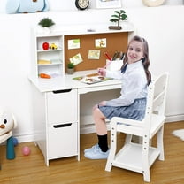 2024 New Kids Study Desk with Chair, Kids Desk and Chair Set for 3-8 Years Old, Wooden Study Desk with Open Shelf & Storage Cabinet, Student Computer Workstation & Writing Table for Home School Use