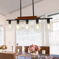 thumbnail image 1 of 2024 New Kitchen Island Lighting 5 Lights,Farmhouse Pendant Light Fixture with Clear Glass Shade - Rustic Wood Adjustable Rods Kitchen Island Lighting for Dining Room Decor, 1 of 9