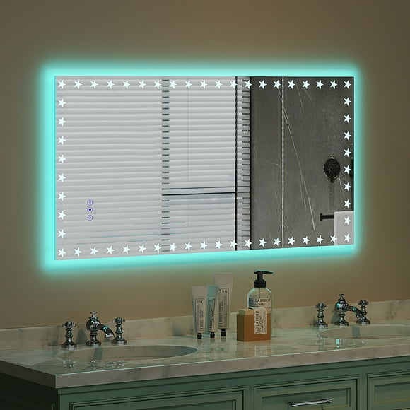 2024 New LED Bathroom Mirror RGB Backlight Front Lighted Anti-Fog Dimmable Wall Mounted Vanity Mirror Touch Control Adjustable Brightness