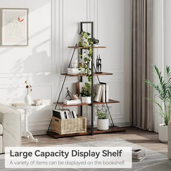 2024 New Ladder Shelf,4-Tier Bookshelf, A-Shaped Bookcase with Steel Frame, Storage Shelf for Christmas Village Display Stand, Living Room, Kitchen, Bedroom